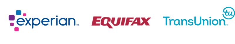 Company Logos of three US credit bureaus: Experian, Equifax, and TransUnion