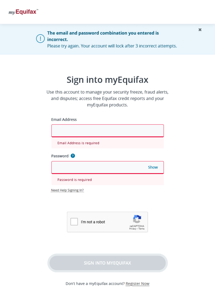 Equifax login page not working, myEquifax how to unfreeze my Equifax account