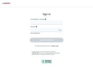 myEquifax website login page, consumer portal to unfreeze your credit at the Equifax credit bureau